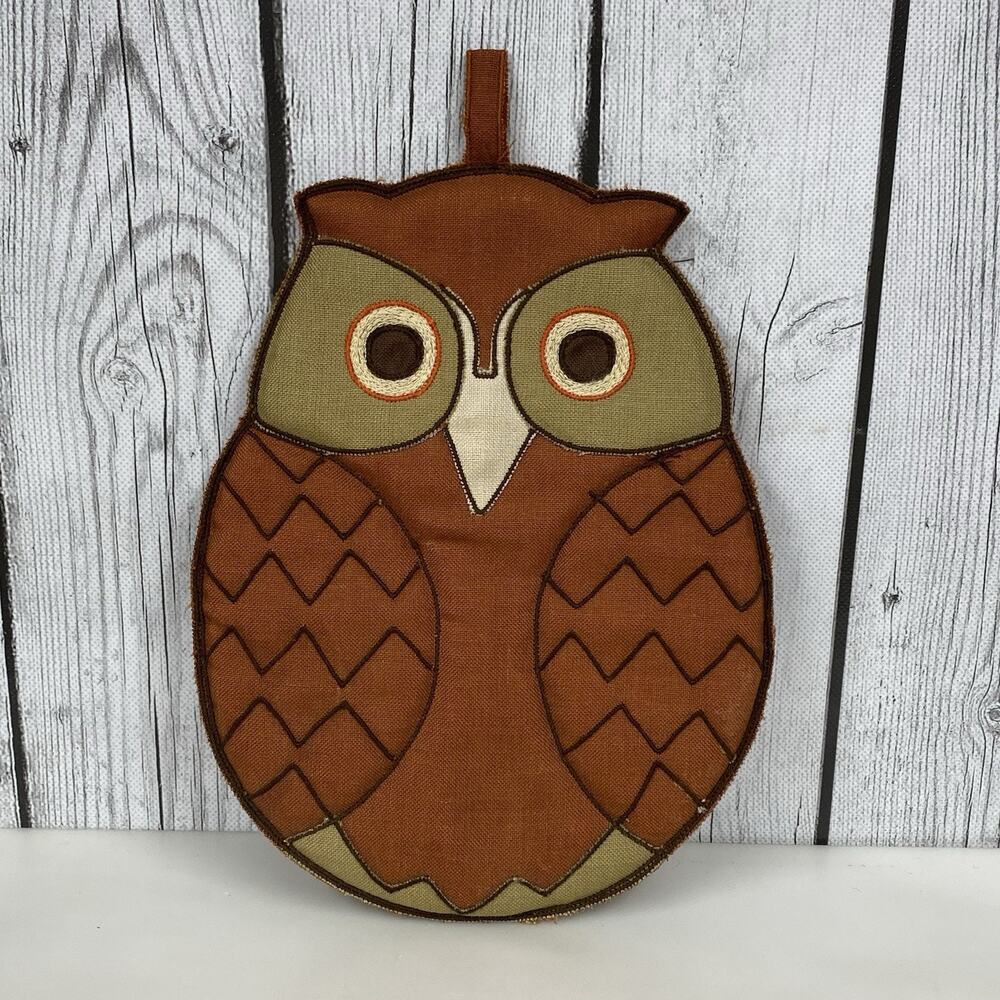 VTG 1980s Fabric Owl Hot Pad MCM Trivet Kitchen Decor